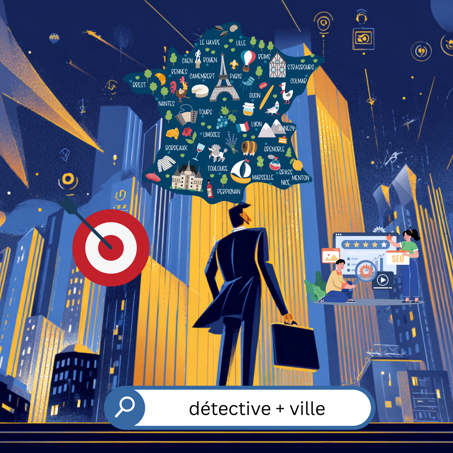 Référencement “Détective + Ville”